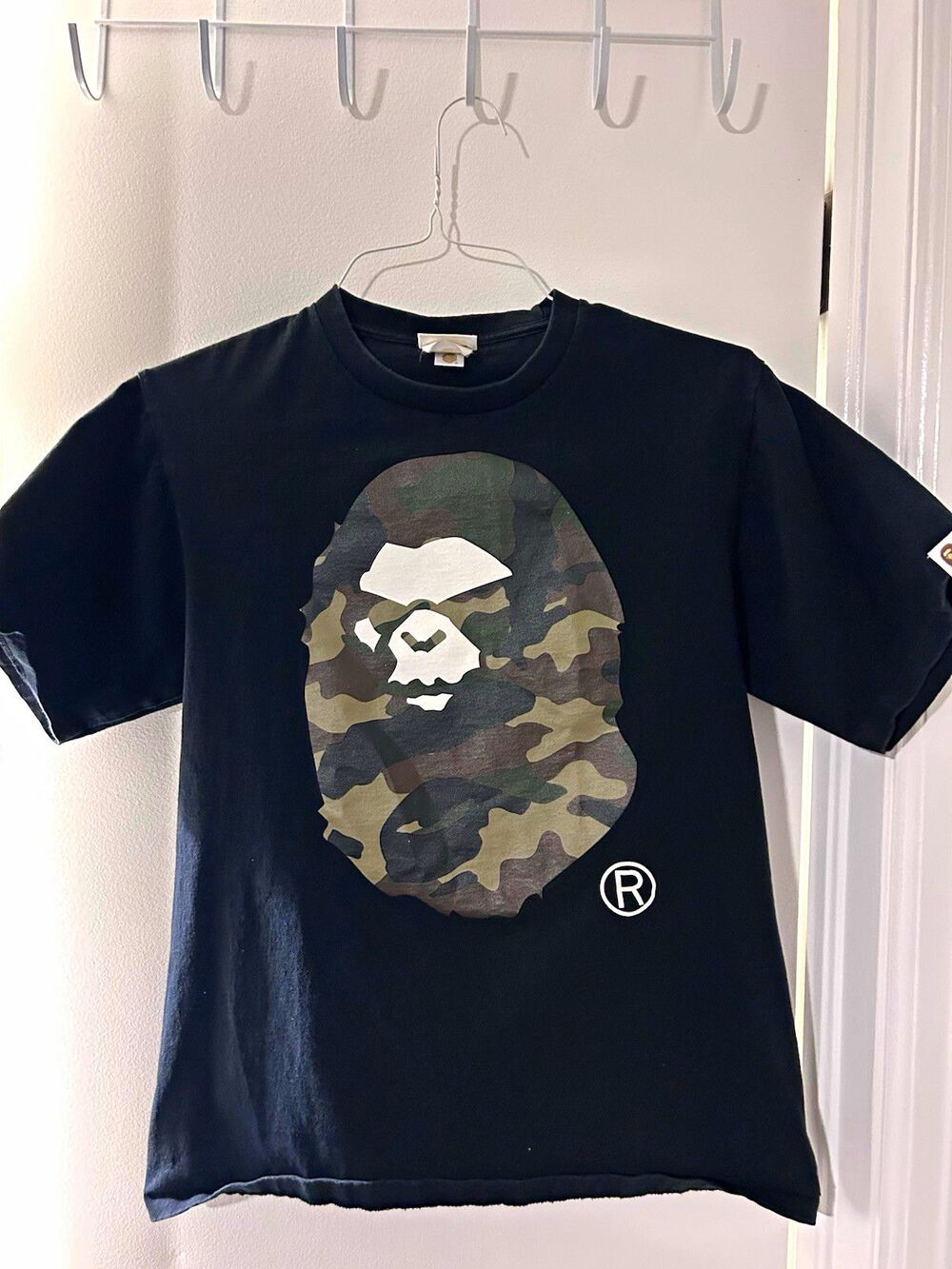 A Bathing Ape BAPE Black Camo Ape Head Logo Graphic T-Shirt Youth Medium